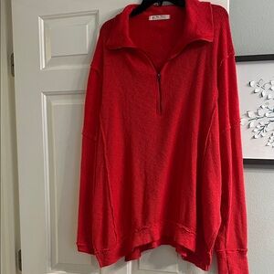 Free People Red Quarter-Zip tunic